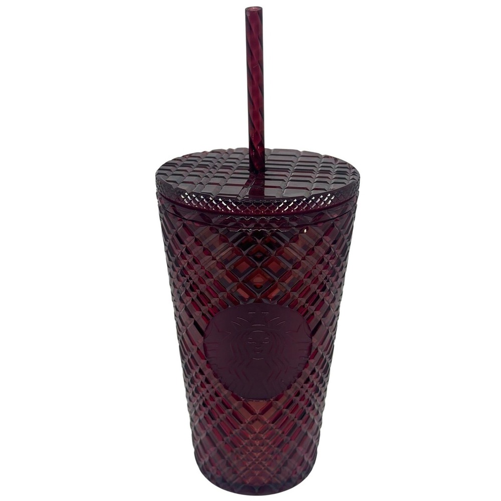 NEW Starbucks Holiday Edition Ruby‎ Red Textured Tumbler Straw 16 oz Cold Cup
